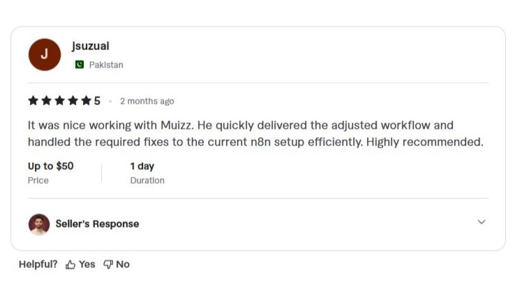 Fiverr review from jsuzual (Pakistan) — 5 stars