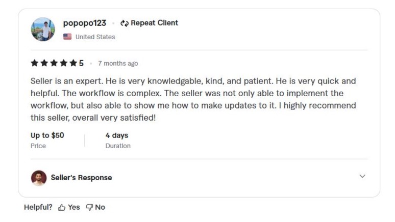 Fiverr review from popopo123 (United States) — 5 stars